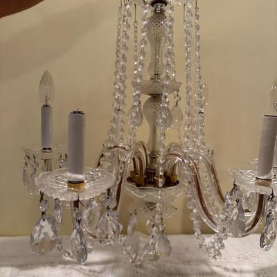 Vintage 6-Light Glass Chandelier with Hanging Prisms