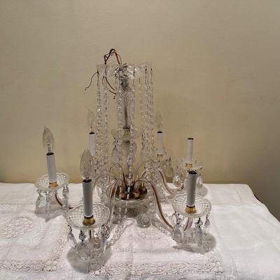 Vintage 6-Light Glass Chandelier with Hanging Prisms