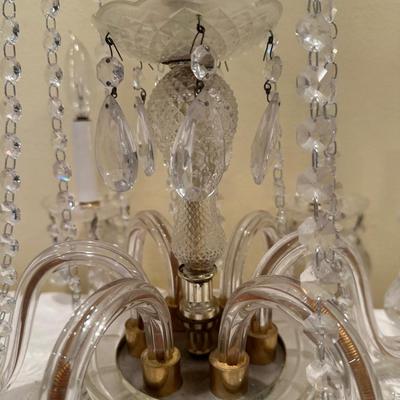 Vintage 6-Light Glass Chandelier with Hanging Prisms