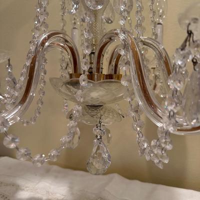 Vintage 6-Light Glass Chandelier with Hanging Prisms