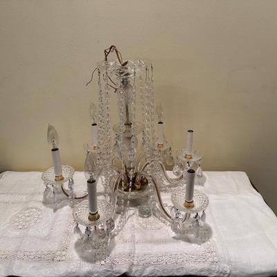 Vintage 6-Light Glass Chandelier with Hanging Prisms