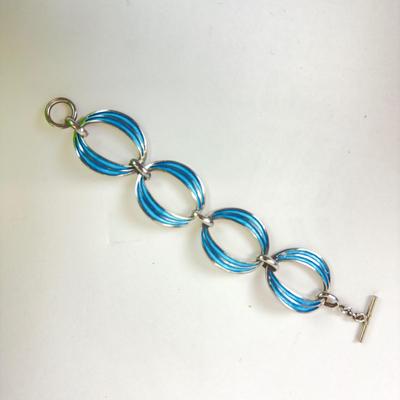 1062 Sterling Silver Aqua Blue Enamel Bracelet