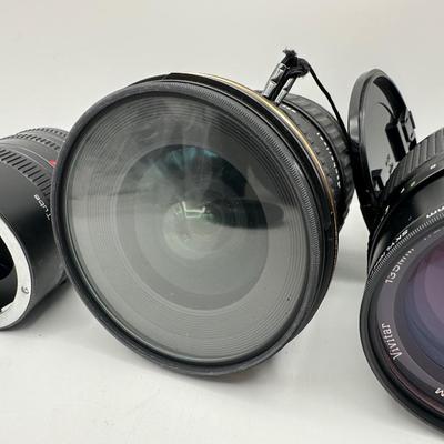 Lot of Vintage Camera Lenses – Vivitar 135mm f/2.8, Olympus OM-System 135mm, Promaster AF 12-24mm, Vivitar Extension Tube