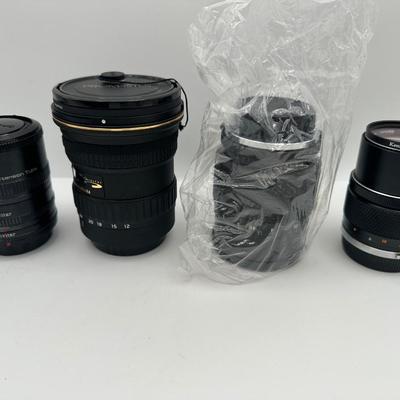 Lot of Vintage Camera Lenses – Vivitar 135mm f/2.8, Olympus OM-System 135mm, Promaster AF 12-24mm, Vivitar Extension Tube