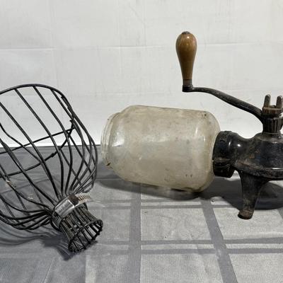 Vintage Wall mounted Coffee Grinder & apple picker basket (no handle)