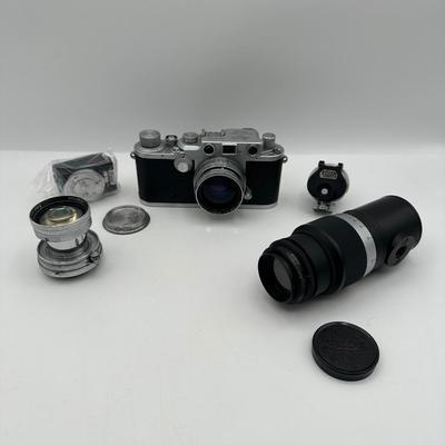 Leica IIIc Rangefinder Camera w/ Leitz Summitar 5cm f/2 Lens + Leitz Hektor 135mm f/4.5 & Extra Lenses (see description)