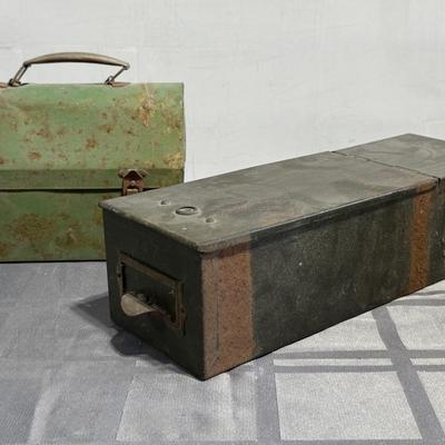 Vintage metal lunch box, 1950’s, Vintage Metal Safe Deposit Box