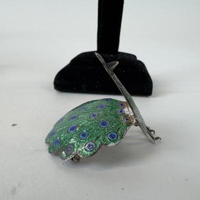 1068 Sterling Bangle Bracelet, Enameled Peacock Pin, dogwood flower charm