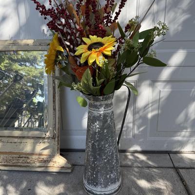 Antique French Window Casement Mirror(Heavy) w/Flower fall arrangement w/glass bird