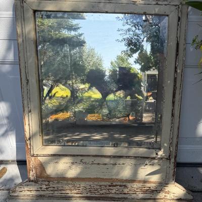 Antique French Window Casement Mirror(Heavy) w/Flower fall arrangement w/glass bird