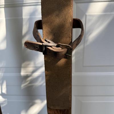 1920’s Vintage Hickory 885 wooden Skis by Strand w/leather straps