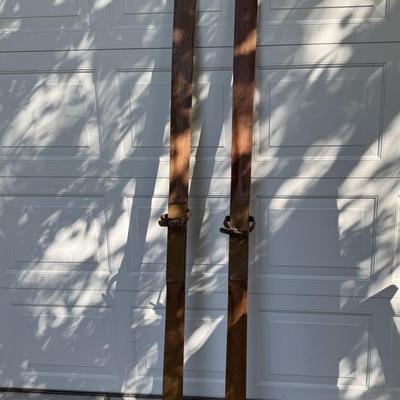 1920’s Vintage Hickory 885 wooden Skis by Strand w/leather straps