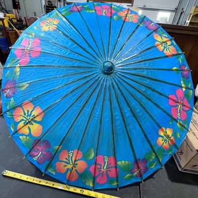 Japanese paper parasol decorated with hibiscus flowers