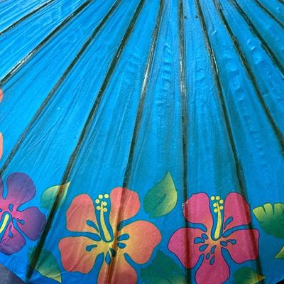 Japanese paper parasol decorated with hibiscus flowers