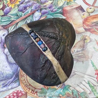 Raku-fired ceramic heart-shaped InnerSpirit Rattle by J. Davis Studio,
