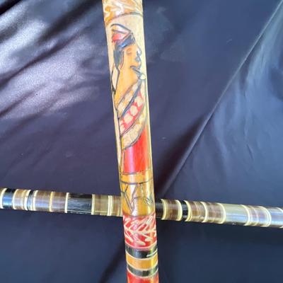 Vintage Stacked horn cane & carved wooden cane.