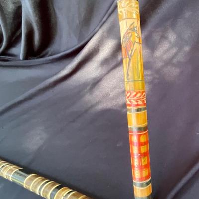 Vintage Stacked horn cane & carved wooden cane.