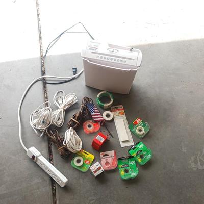 SMALL PAPER SHREDDER, TAPE, EXTENSION CORDS AND MORE