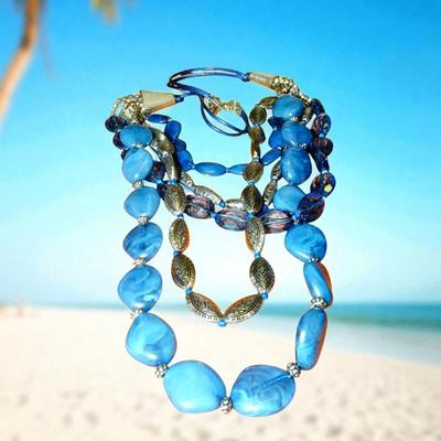 Multi Strand Blue Beaded Necklace