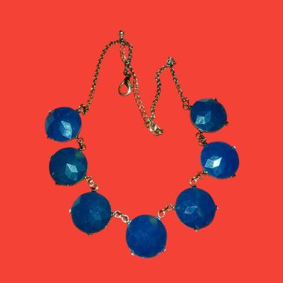 Vintage 80's Blue Plastic, Gold Tone, Collage Necklace