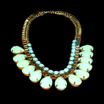 1990's Mint Green, Teal Blue Teardrop Statement Necklace