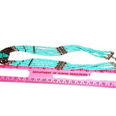 Faux Turquosie & Enamel 5 strand necklace, Southwest Style