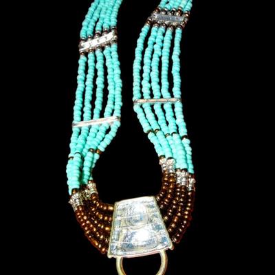 Faux Turquosie & Enamel 5 strand necklace, Southwest Style