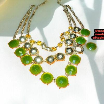 Chuncky Lime Green 3 strand Collage Necklace