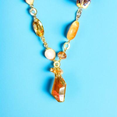 Beautiful Crystal & Gemstone Necklace, Aurora Borreallis Stone, Amber Fall Colors