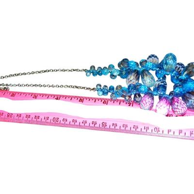Faceted Tear Drop Chunky Necklace, Bridal Jewelry Plastic, Blue Topaz Like