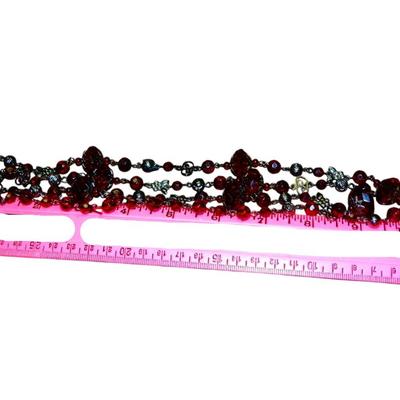 Silver Tone Ruby Red Beaded Necklace, Christmas Jewelry