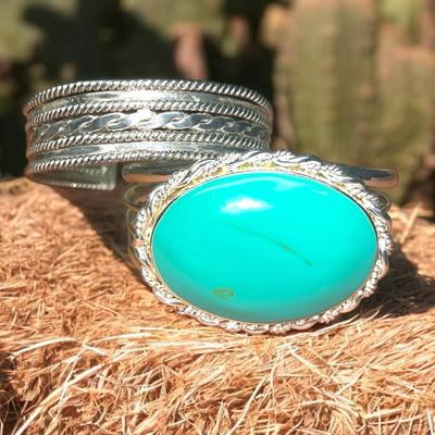 Silver Tone & Turquoise Cuff Bracelets, BEST, Southwest Style