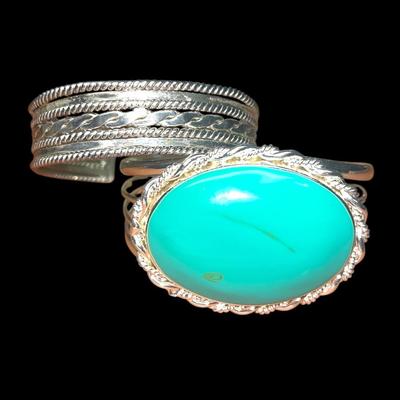 Silver Tone & Turquoise Cuff Bracelets, BEST, Southwest Style