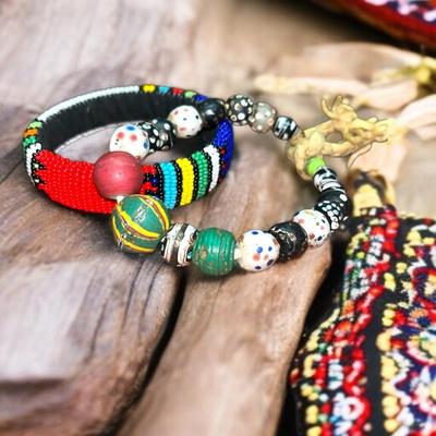African Seed Bead Bracelet Bangle, Trade Beaded Rope Bracelt (Rare)