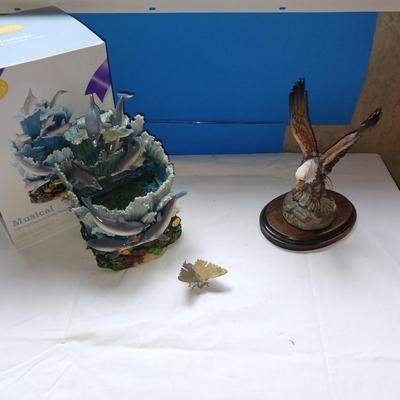 MUSICAL DANCING DOLPHINS WATER FOUNTAIN AND AN EAGLE FIGURE