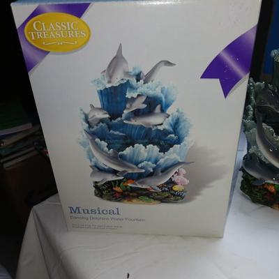 MUSICAL DANCING DOLPHINS WATER FOUNTAIN AND AN EAGLE FIGURE