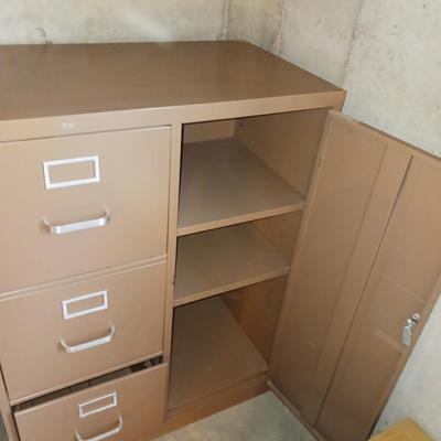MEDIUM SIZE ROLL TOP DESK AND A FILING CABINET