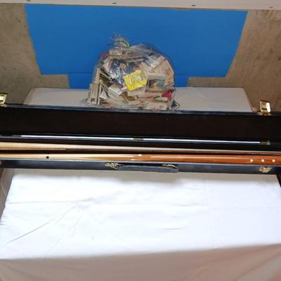 SCHMELKE POOL STICK IN CASE AND A BAG OF MATCHES