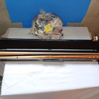 SCHMELKE POOL STICK IN CASE AND A BAG OF MATCHES