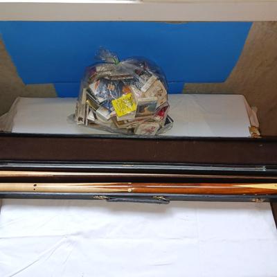 SCHMELKE POOL STICK IN CASE AND A BAG OF MATCHES