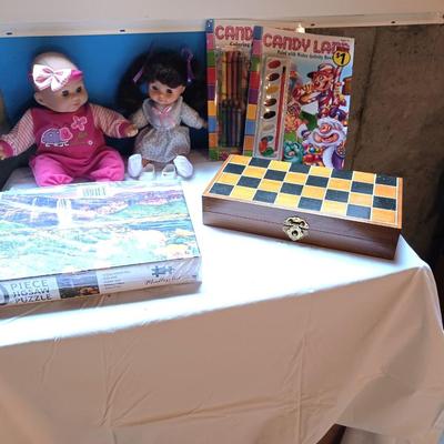 CHESS SET, BABY DOLLS, NEW PUZZLE AND MORE