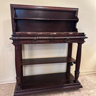 Antique Marble-Top Console Table with Convertible Bookshelf