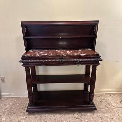 Antique Marble-Top Console Table with Convertible Bookshelf