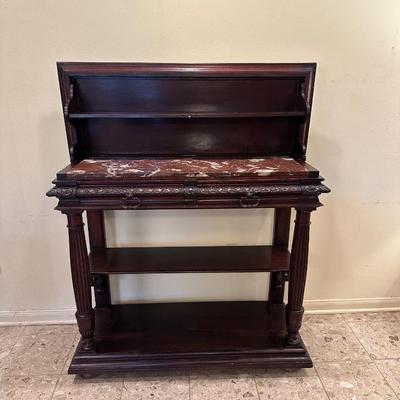 Antique Marble-Top Console Table with Convertible Bookshelf