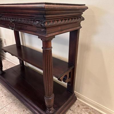 Antique Marble-Top Console Table with Convertible Bookshelf