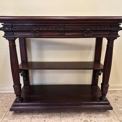 Antique Marble-Top Console Table with Convertible Bookshelf
