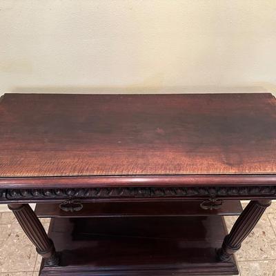 Antique Marble-Top Console Table with Convertible Bookshelf