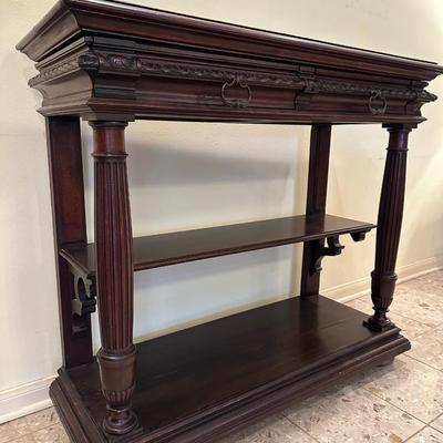Antique Marble-Top Console Table with Convertible Bookshelf