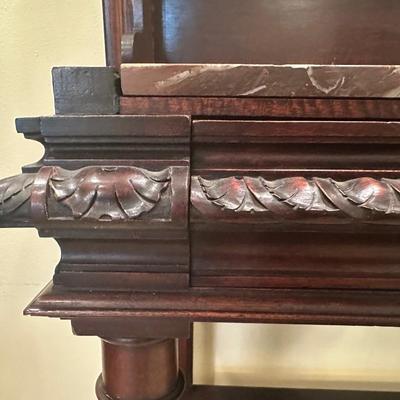 Antique Marble-Top Console Table with Convertible Bookshelf