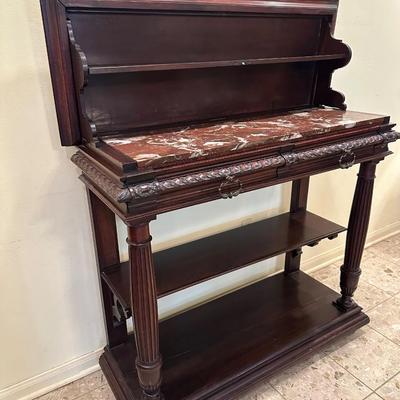 Antique Marble-Top Console Table with Convertible Bookshelf